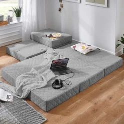 Wohnen Faltmatratze Polsterhocker in Grau Stoff - Samba