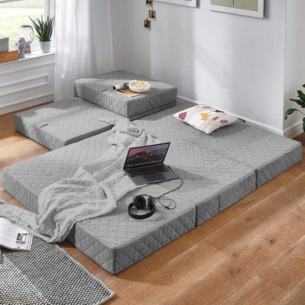 Wohnen Faltmatratze Polsterhocker in Grau Stoff - Samba