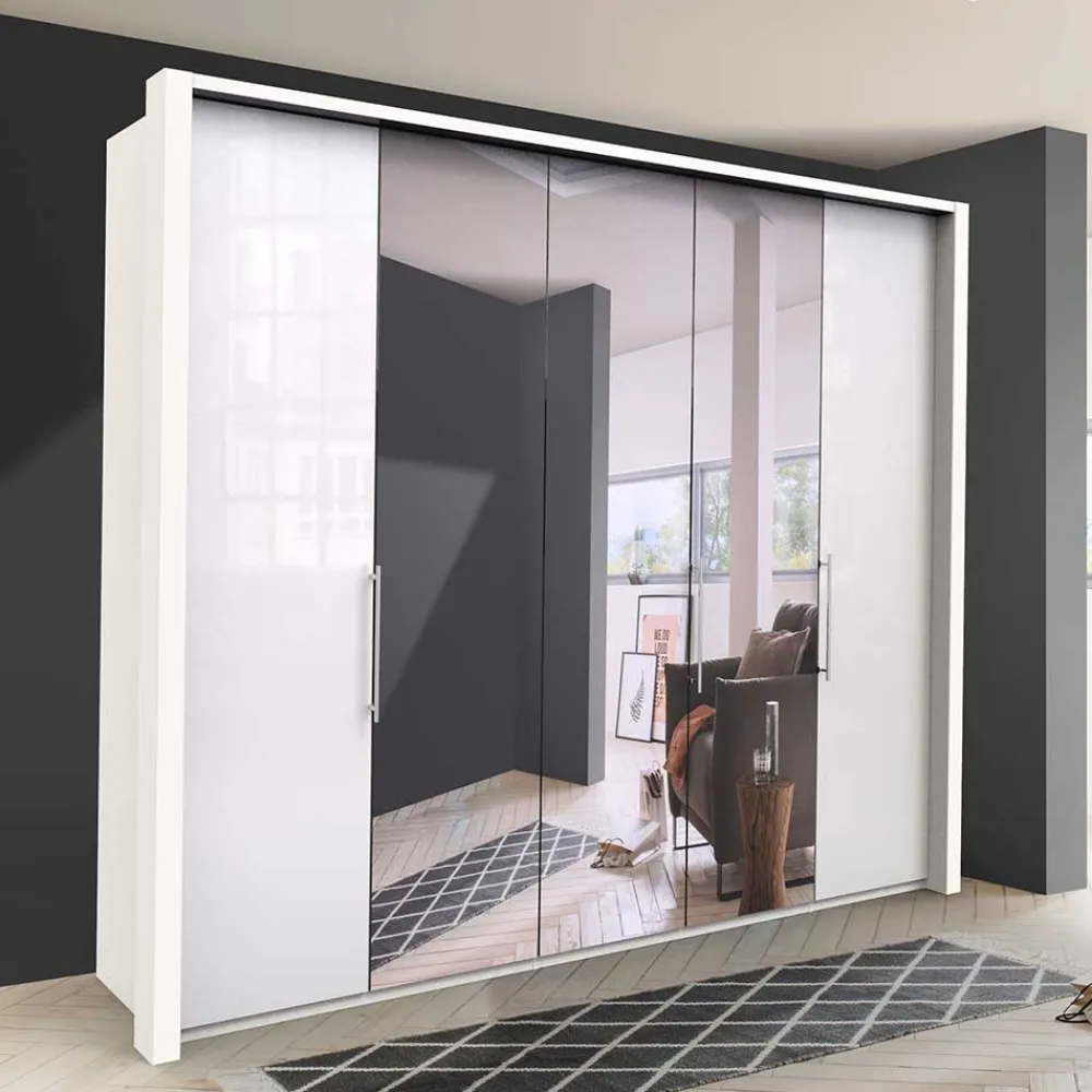 Wohnen Falttüren Kleiderschrank mit Spiegel & Glas - Dolienca