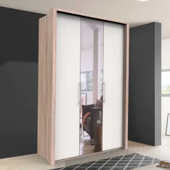 Wohnen Jugendzimmerschränke*Falttüren Schlafzimmerschrank in Weiß mit Spiegel - Vaclyn