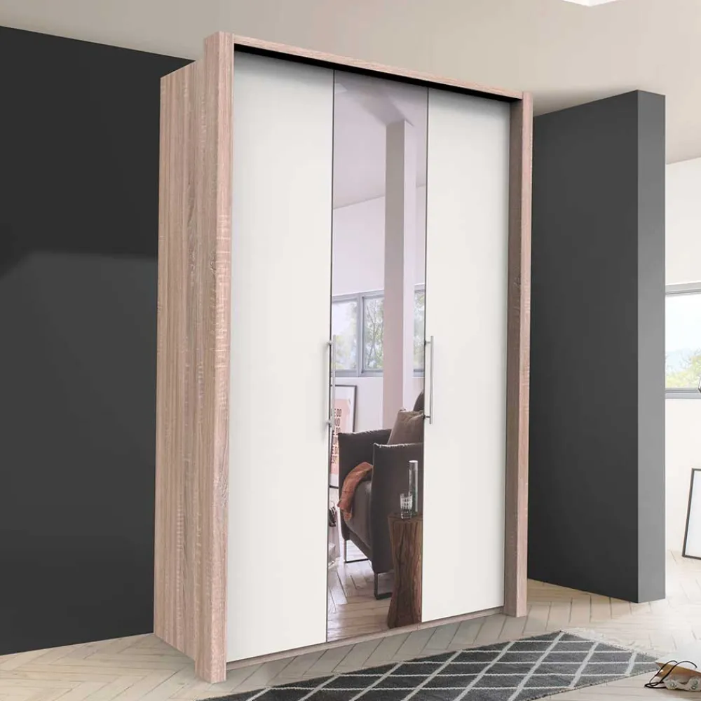 Wohnen Jugendzimmerschränke*Falttüren Schlafzimmerschrank in Weiß mit Spiegel - Vaclyn