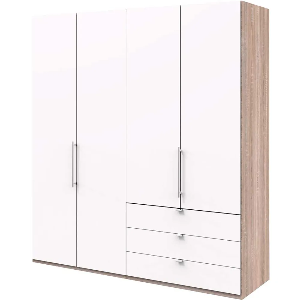 Wohnen Falttüren-Kleiderschrank in Weiß & Eiche sägerau - Vaclyn