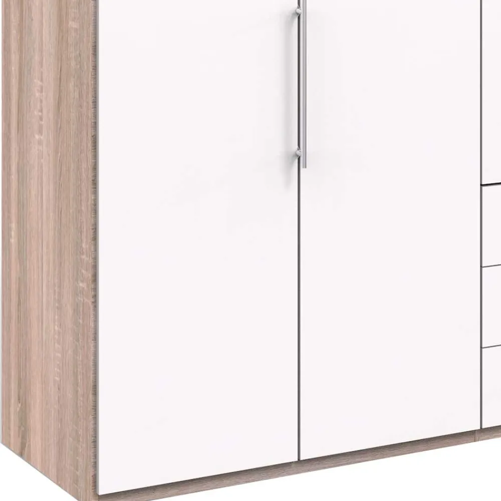Wohnen Falttüren-Kleiderschrank in Weiß & Eiche sägerau - Vaclyn