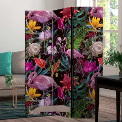 Wohnen Farbenfroher Paravent mit Flamingo Dschungel Motiv - Ponzet