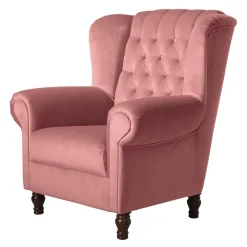 Wohnen Federkern-Ohrensessel in Rosa und Nussbaum Braun - Masiela