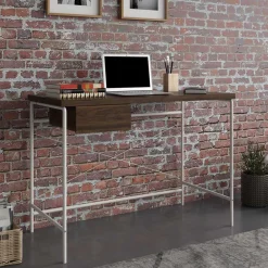 Kinder Wohnen Filigraner Schreibtisch in Walnuss Optik & Weiß - Meskus