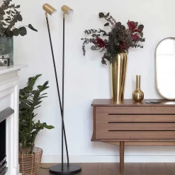 Wohnen Lampen & Leuchten*2-flammige Design Stehlampe in Messing - Lounger