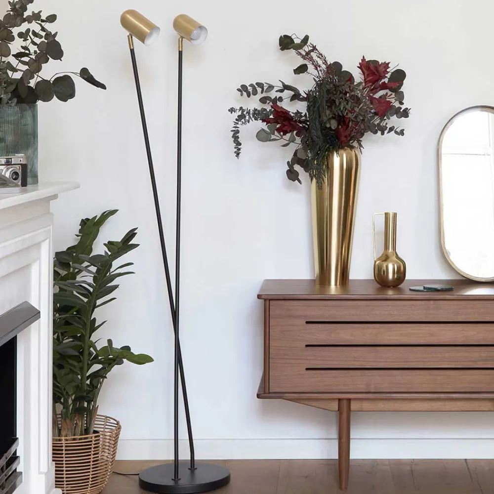 Wohnen Lampen & Leuchten*2-flammige Design Stehlampe in Messing - Lounger