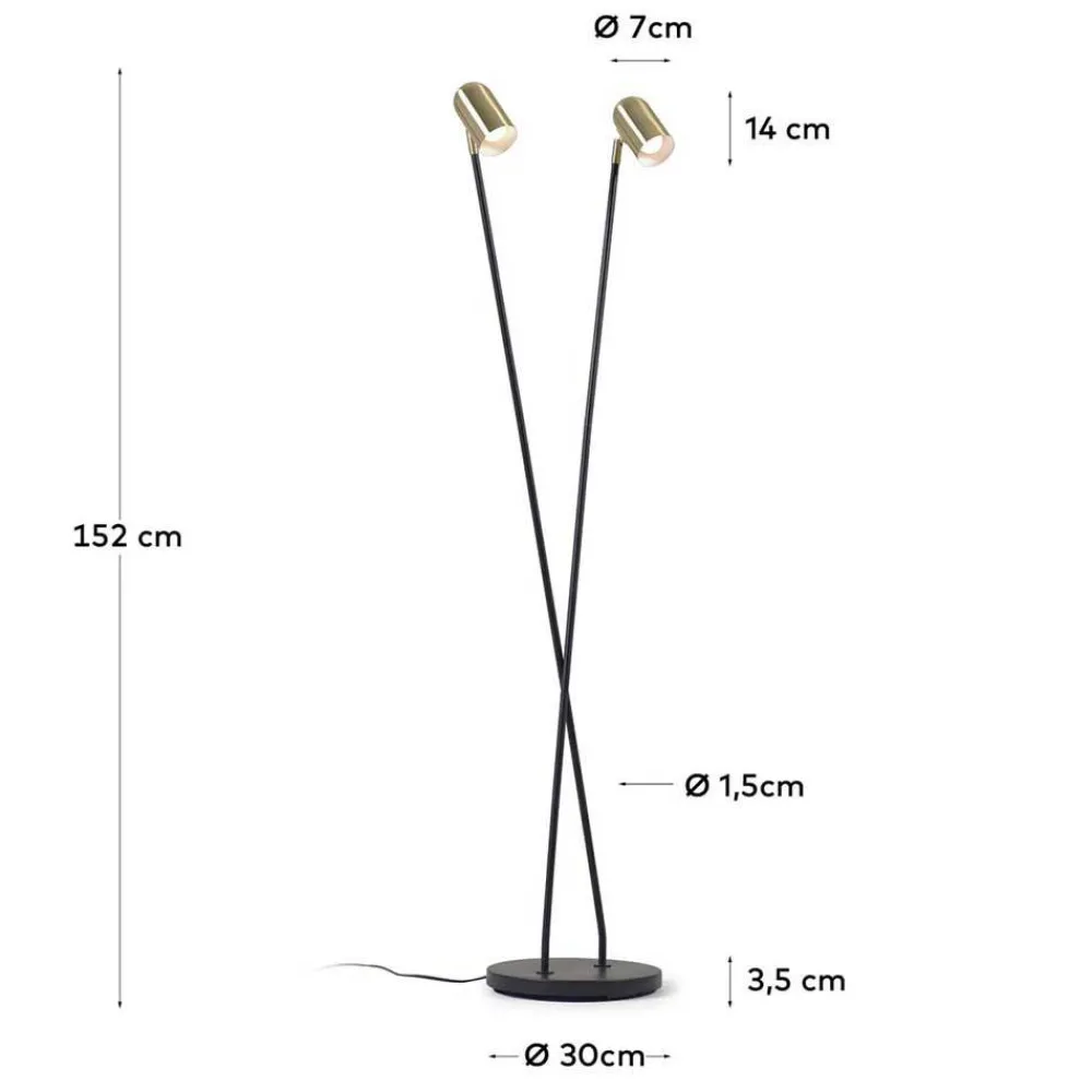 Wohnen Lampen & Leuchten*2-flammige Design Stehlampe in Messing - Lounger