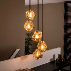 Wohnen 5-flammige Designer Pendelleuchte in Felsstein Optik - Mantua