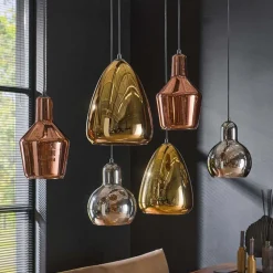 Wohnen 6-flammige Hängelampe mit verschiedenen Glasschirmen - Gerri