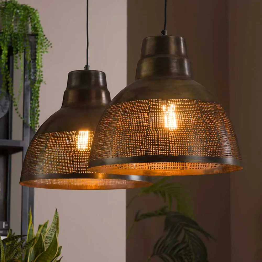 Wohnen 2-flammige Hängeleuchte in Bronze Antik - Jaines