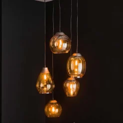 Wohnen Lampen & Leuchten*5-flammige Hängeleuchte mit Braunglas Schirmen - Zhidyla