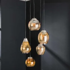 Wohnen Lampen & Leuchten*5-flammige Hängeleuchte mit Braunglas Schirmen - Zhidyla