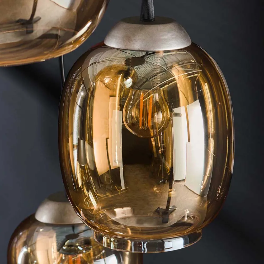 Wohnen Lampen & Leuchten*5-flammige Hängeleuchte mit Braunglas Schirmen - Zhidyla