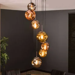 Wohnen Lampen & Leuchten*7-flammige Hängeleuchte mit Metallic Glasschirmen - Elizabeth