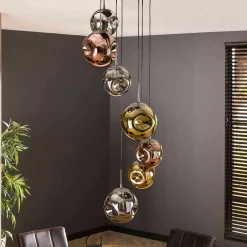 Wohnen Lampen & Leuchten*7-flammige Hängeleuchte mit Metallic Glasschirmen - Elizabeth