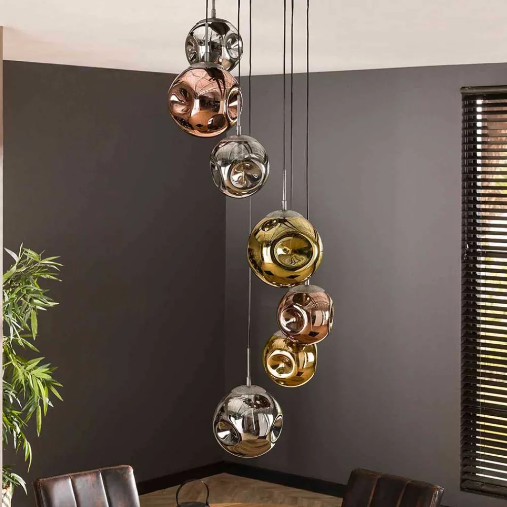 Wohnen Lampen & Leuchten*7-flammige Hängeleuchte mit Metallic Glasschirmen - Elizabeth