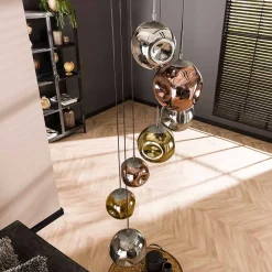 Wohnen Lampen & Leuchten*7-flammige Hängeleuchte mit Metallic Glasschirmen - Elizabeth