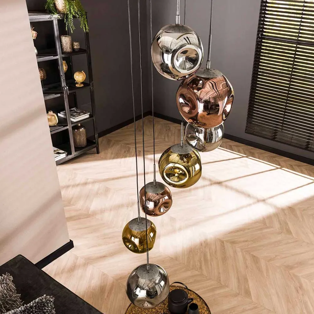 Wohnen Lampen & Leuchten*7-flammige Hängeleuchte mit Metallic Glasschirmen - Elizabeth