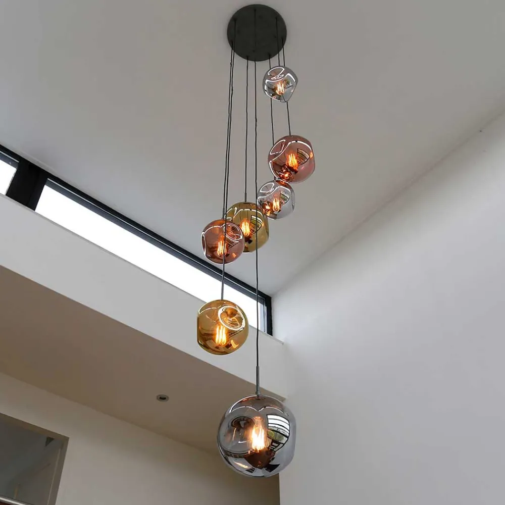 Wohnen Lampen & Leuchten*7-flammige Hängeleuchte mit Metallic Glasschirmen - Elizabeth