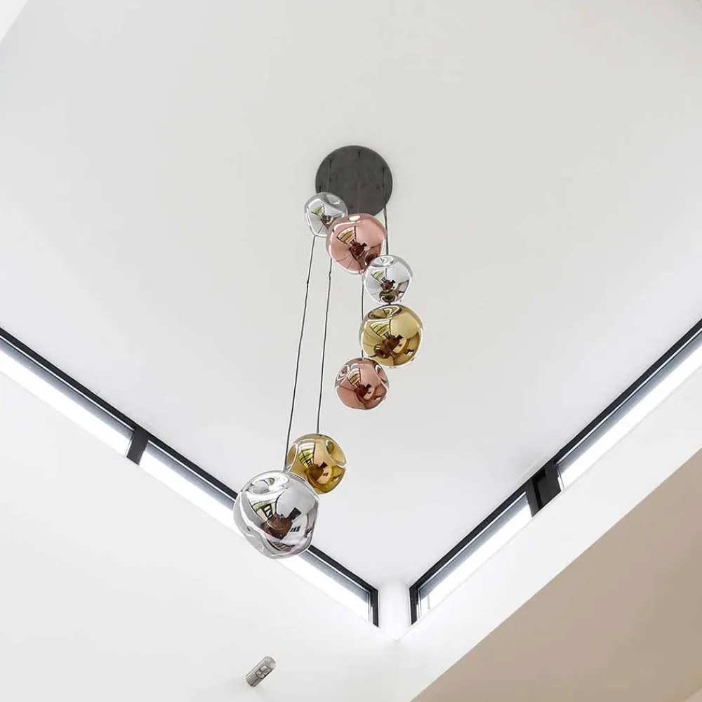 Wohnen Lampen & Leuchten*7-flammige Hängeleuchte mit Metallic Glasschirmen - Elizabeth