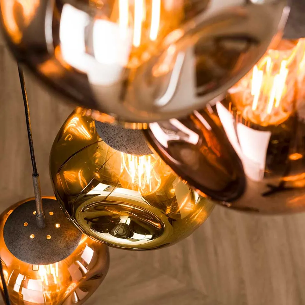 Wohnen Lampen & Leuchten*7-flammige Hängeleuchte mit Metallic Glasschirmen - Elizabeth