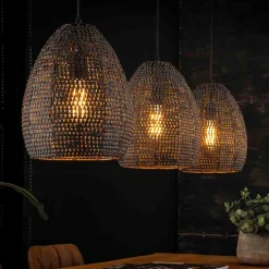 Wohnen 3-flammige Metall Hängeleuchte in Schwarz Braun - Mediny