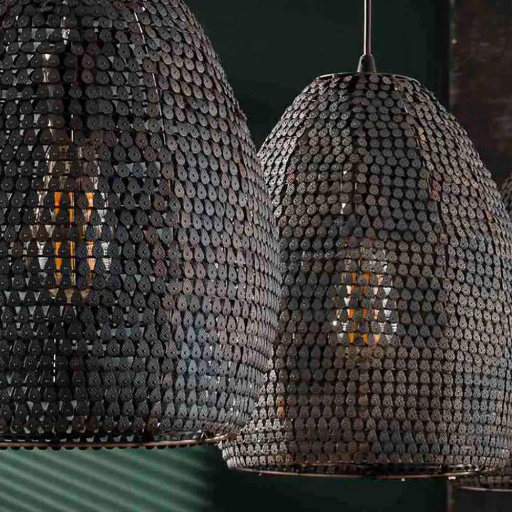 Wohnen 3-flammige Metall Hängeleuchte in Schwarz Braun - Mediny