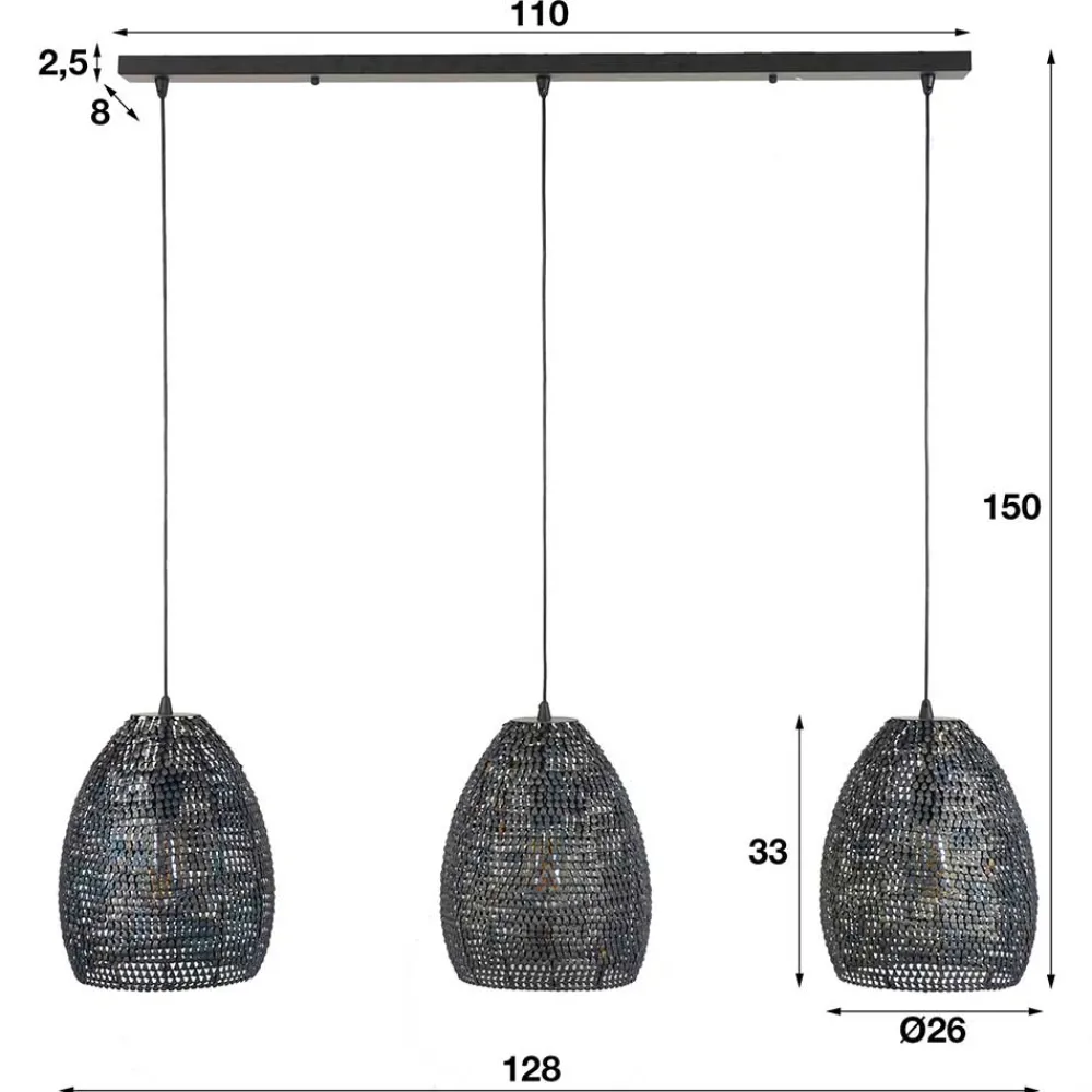 Wohnen 3-flammige Metall Hängeleuchte in Schwarz Braun - Mediny
