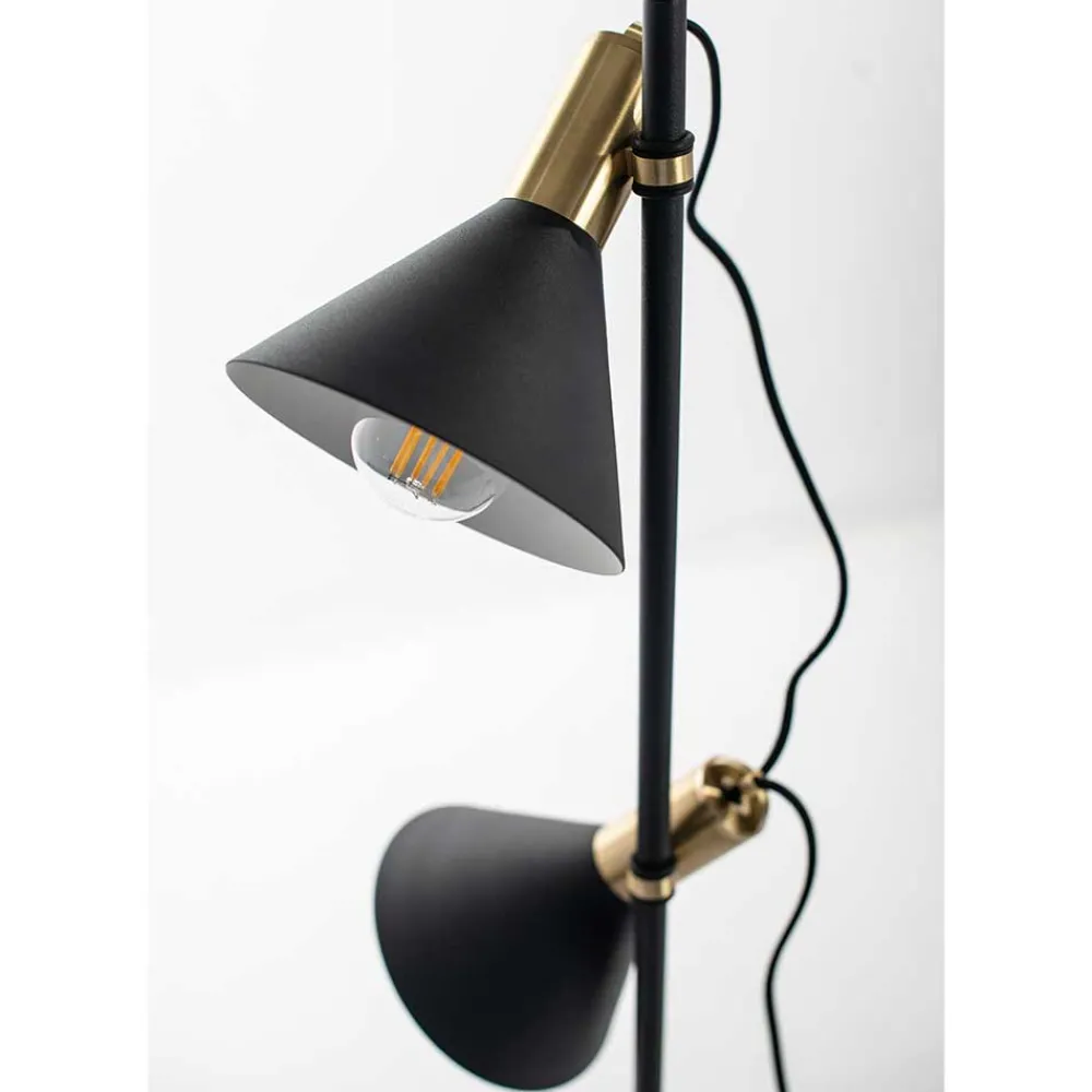 Wohnen 2-flammige Stehleuchte in Schwarz & Messing - Easy