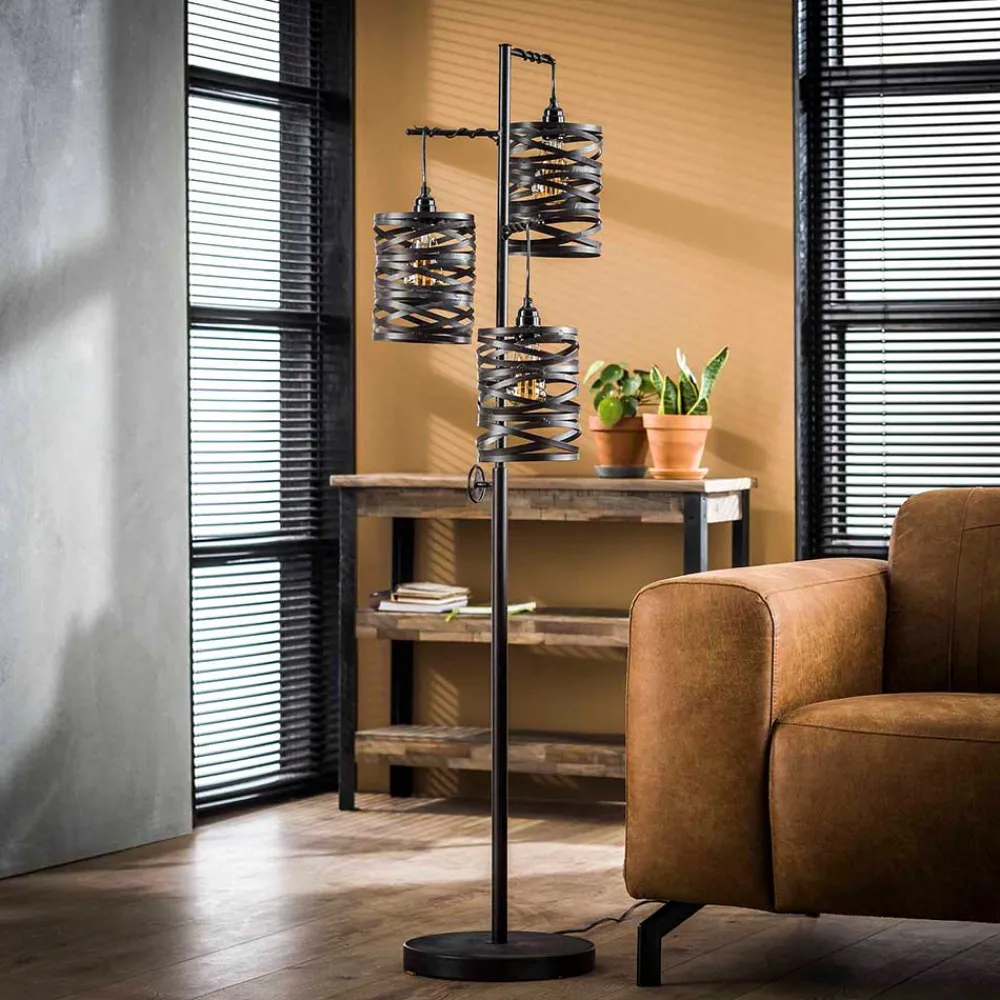 Wohnen Loft Möbel|Industrial Möbel*3-flammiger Stehleuchter in Anthrazit Metall - mexiko