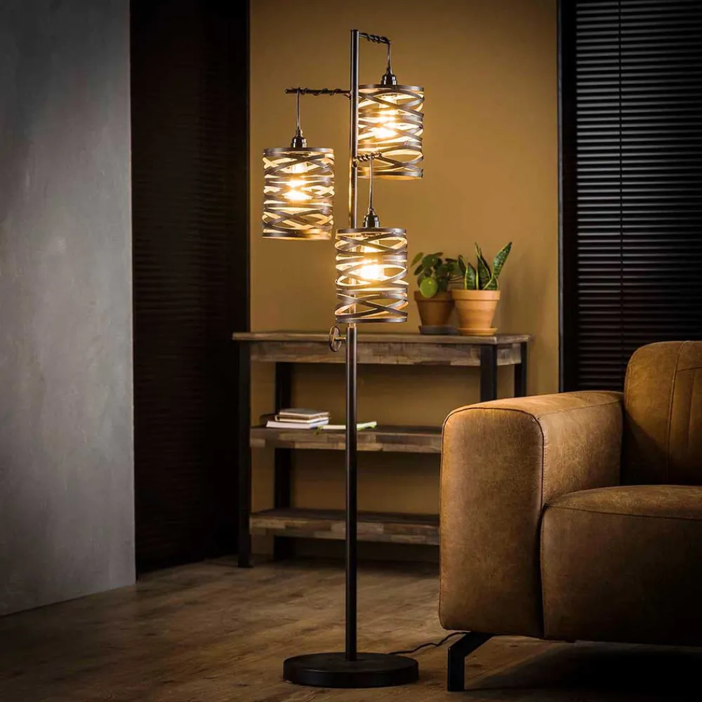 Wohnen Loft Möbel|Industrial Möbel*3-flammiger Stehleuchter in Anthrazit Metall - mexiko