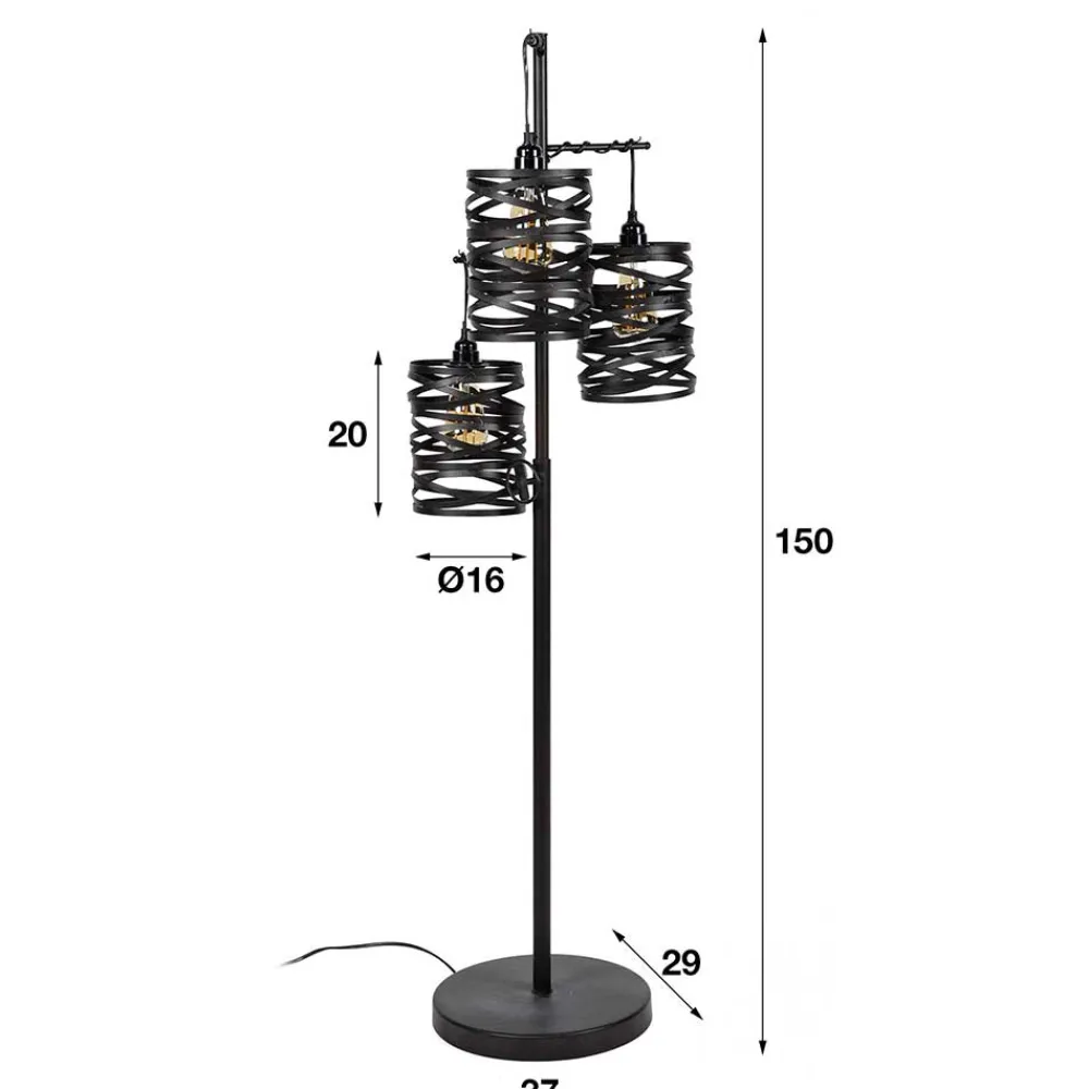 Wohnen Loft Möbel|Industrial Möbel*3-flammiger Stehleuchter in Anthrazit Metall - mexiko