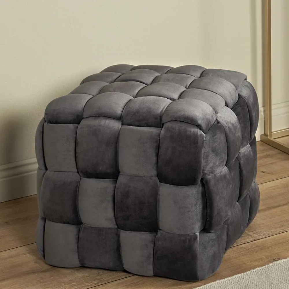 Wohnen Barhocker*Flechtoptik Sitzhocker in Platingrau - Lydosca