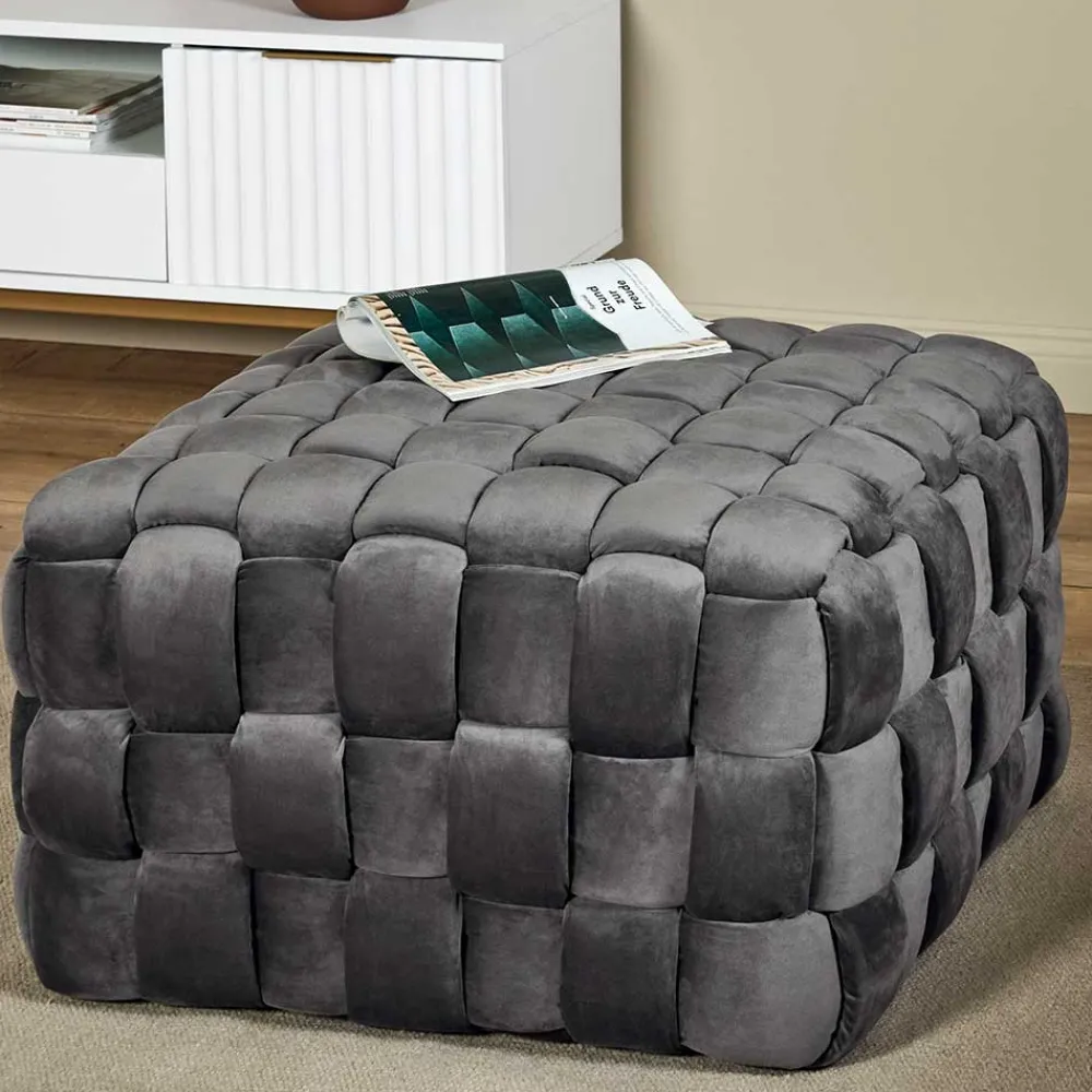 Wohnen Barhocker*Flechtoptik Sitzhocker in Platingrau - Lydosca