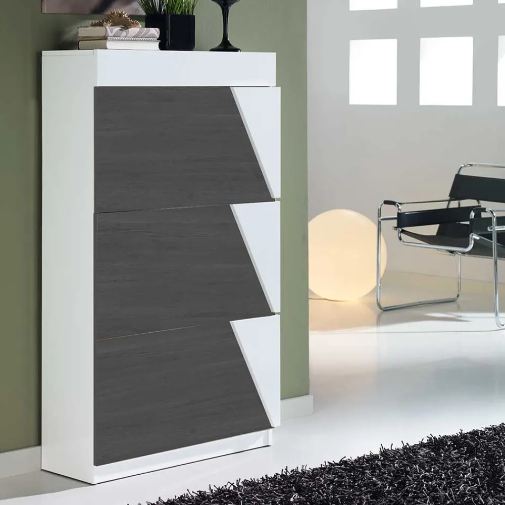 Wohnen Schuhschränke*Flur Schuhkipper in Weiß & Schwarzgrau - Vimal