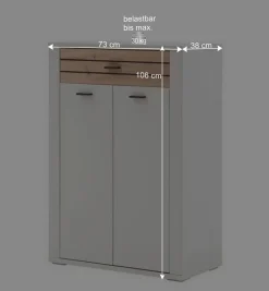 Wohnen Schuhschränke*Flur Vertiko in Lichtgrau mit Wildeiche - Ballina