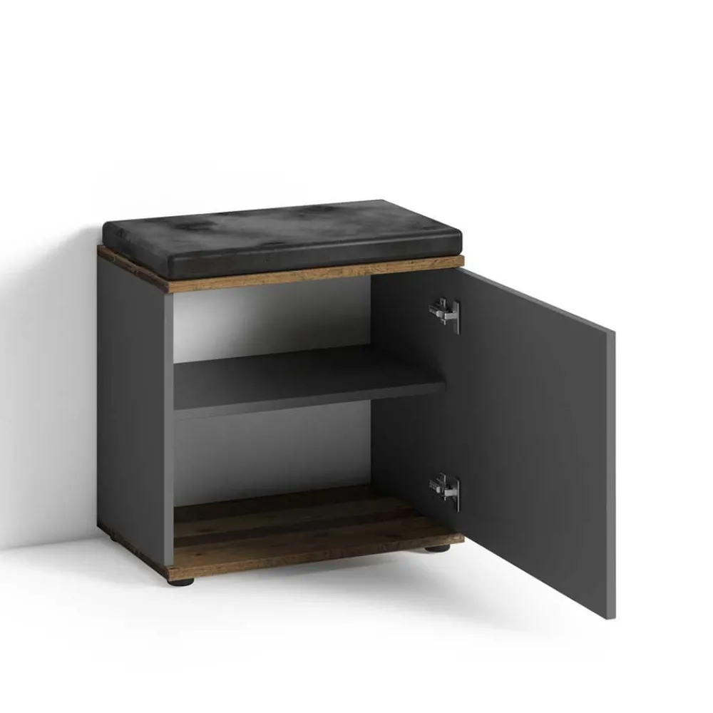 Wohnen Schuhschränke*Flurbank in Anthrazit und Altholz Optik - Vlatu