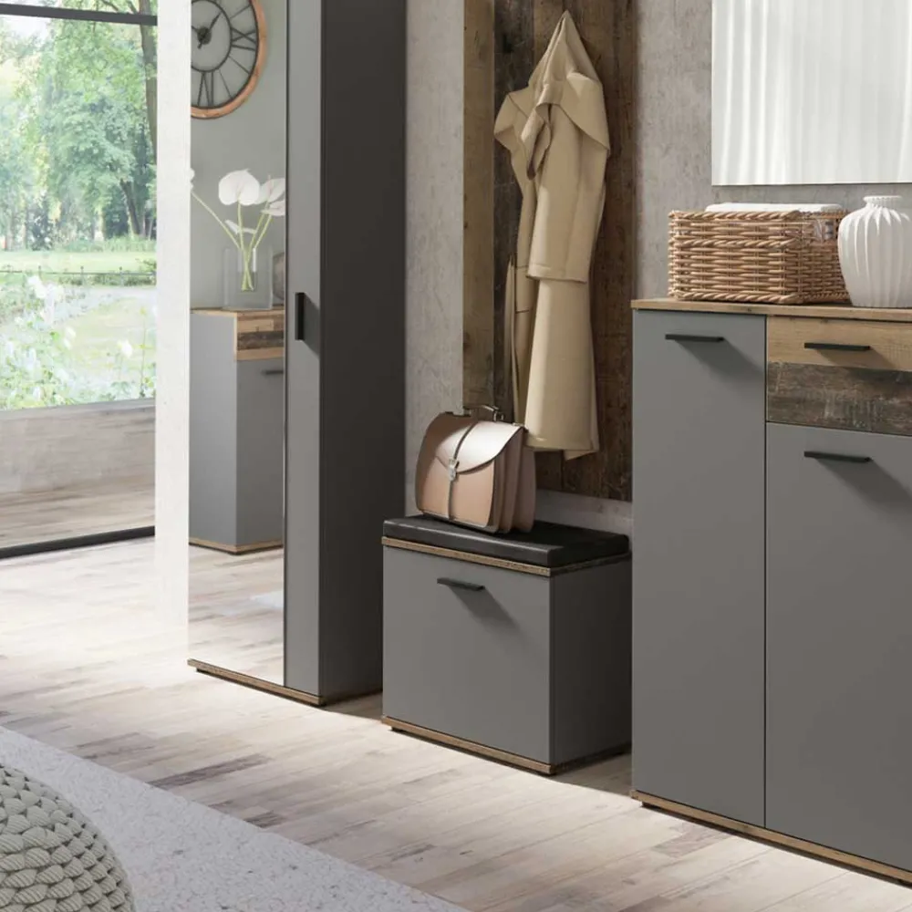 Wohnen Schuhschränke*Flurbank in Anthrazit und Altholz Optik - Vlatu