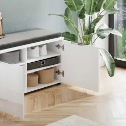 Wohnen Flurbank mit Türen in Weiß mit Glasfront - Kofi