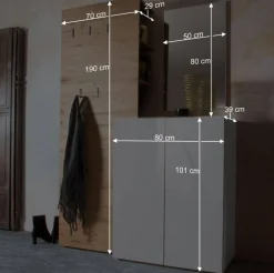 Wohnen Garderoben|Garderoben*Flurgarderobenset Grasido in Weiß Hochglanz Eiche (dreiteilig)