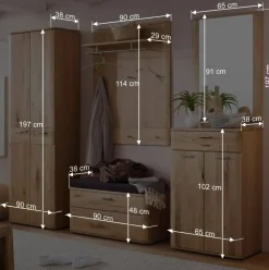 Wohnen Flurmöbel Set in Eiche Bianco - Mabasa (fünfteilig)