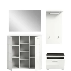 Wohnen Flurmöbel Set in Weiß HG - Rugova (vierteilig)