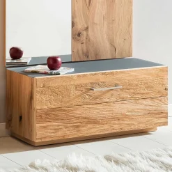 Wohnen Garderoben|Garderoben*Flurmöbel Set mit Furnier Balkeneiche Macusos & Glas Anthrazit (vierteilig)