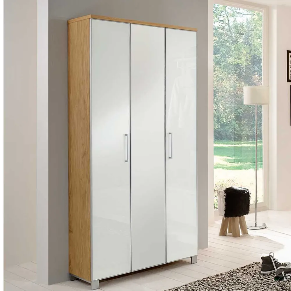 Wohnen Garderobenschränke*Flurschrank Wynoca in Weiß Glas beschichtet