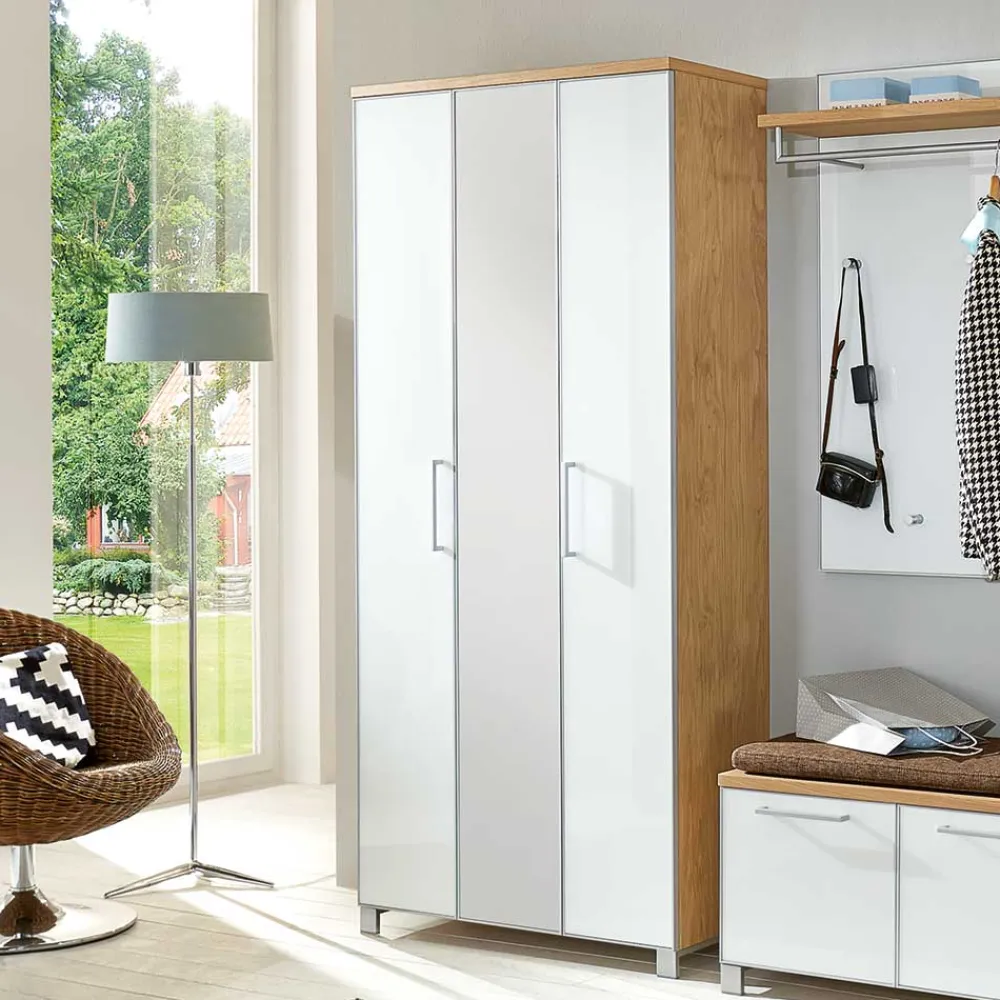 Wohnen Garderobenschränke*Flurschrank Wynoca in Weiß Glas beschichtet