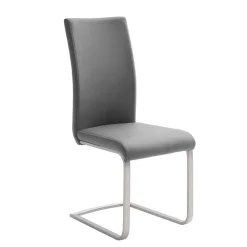 Wohnen Küchenstühle|Esszimmerstühle*Freischwinger in Kunstleder Grau Ramia mit Edelstahl (4er Set)