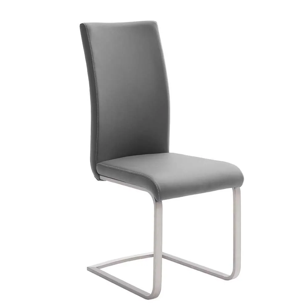 Wohnen Küchenstühle|Esszimmerstühle*Freischwinger in Kunstleder Grau Ramia mit Edelstahl (4er Set)