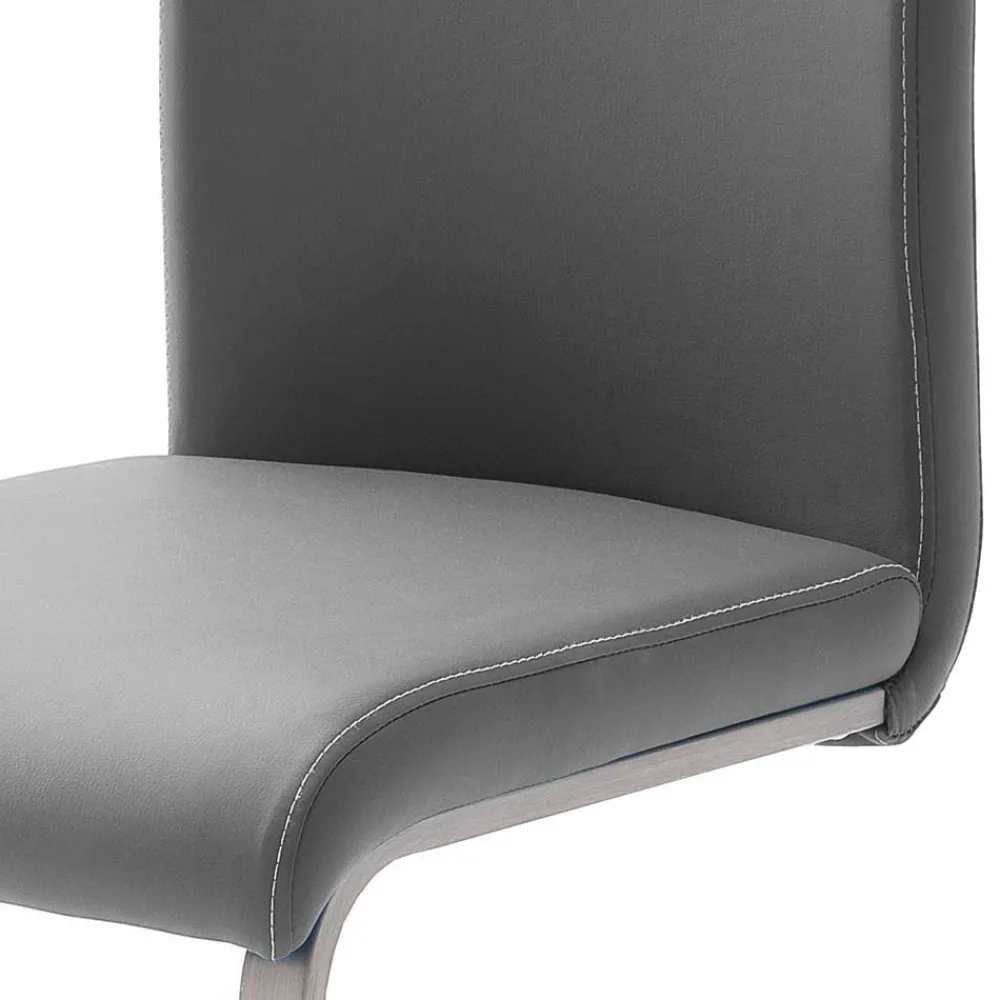 Wohnen Küchenstühle|Esszimmerstühle*Freischwinger in Kunstleder Grau Ramia mit Edelstahl (4er Set)
